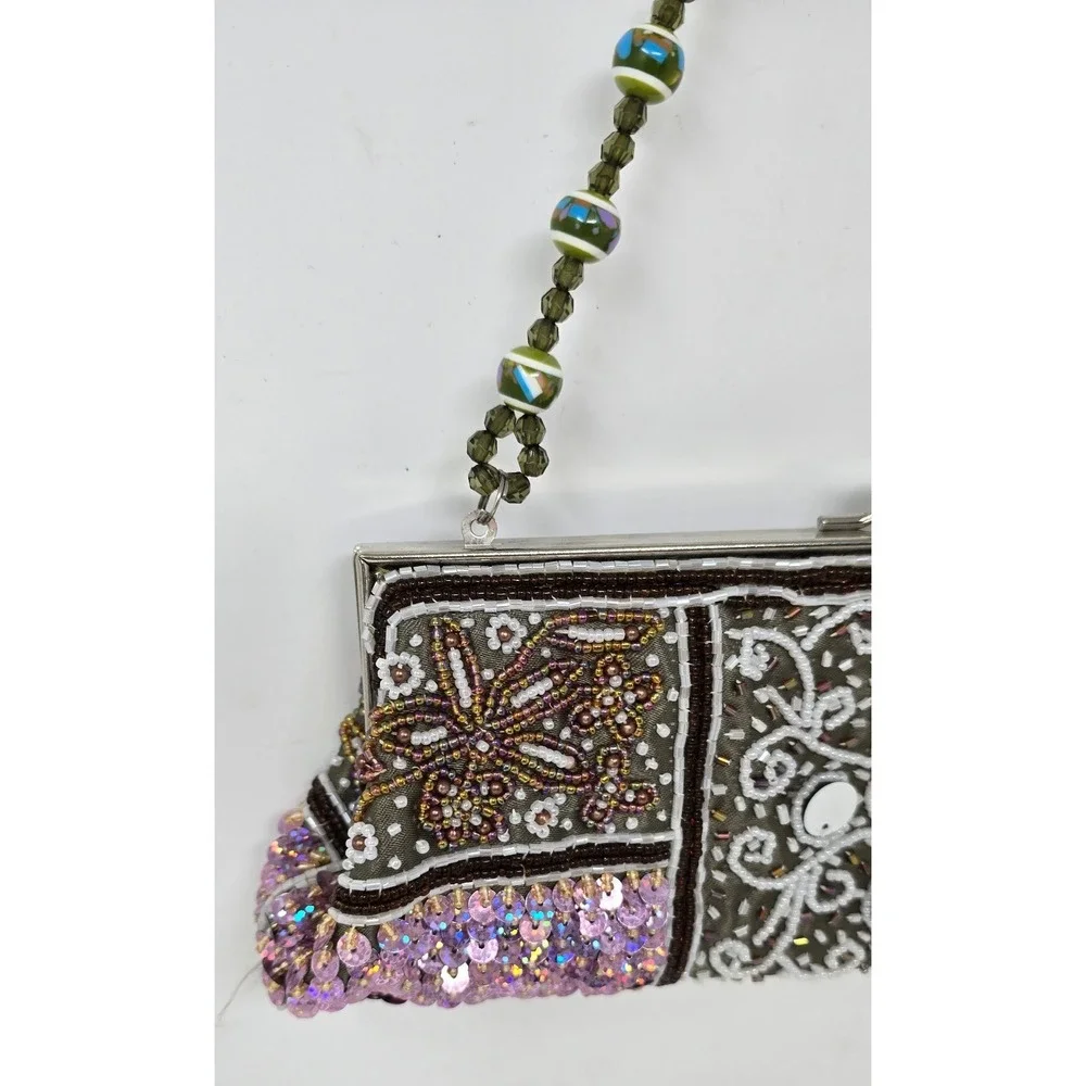 Y2K Vtg beaded sequin mirror clutch women evening bag club wear festival retro